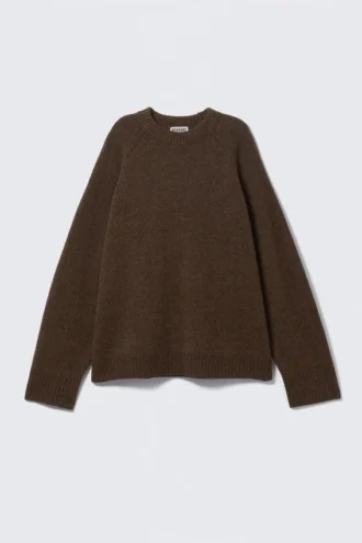 Locker sitzender Strickpullover aus Wolle – Dunkelbraun meliert Locker sitzender Strickpullover aus Wolle – Dunkelbraun meliert