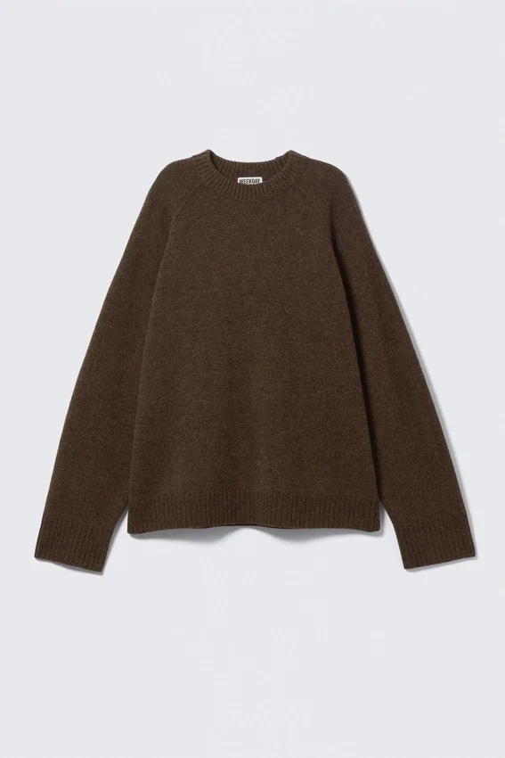 Locker sitzender Strickpullover aus Wolle – Dunkelbraun meliert Locker sitzender Strickpullover aus Wolle – Dunkelbraun meliert