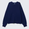 Locker sitzender Strickpullover – Dunkelblau meliert