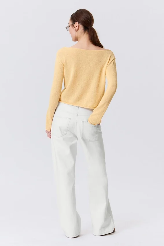 Locker sitzender Strickpullover mit U-Boot-Ausschnitt – Hellgelb Locker sitzender Strickpullover mit U-Boot-Ausschnitt – Hellgelb