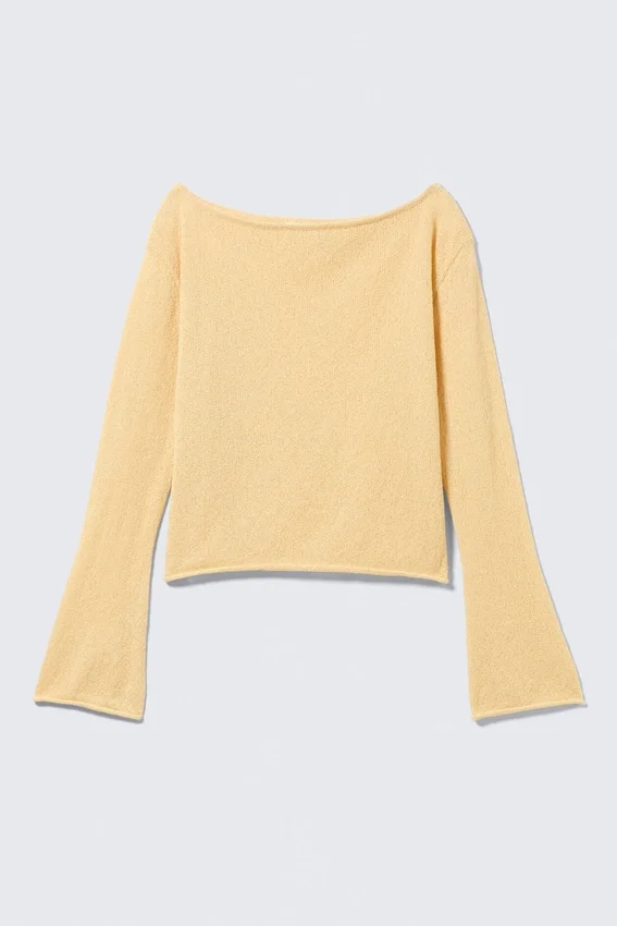 Locker sitzender Strickpullover mit U-Boot-Ausschnitt – Hellgelb Locker sitzender Strickpullover mit U-Boot-Ausschnitt – Hellgelb