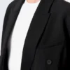 Locker sitzender Zweireiher-Blazer aus Leinenmischung – Schwarz Locker sitzender Zweireiher-Blazer aus Leinenmischung – Schwarz