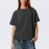 Locker sitzendes, kastenförmiges Baumwoll-T-Shirt – Dunkelgrau