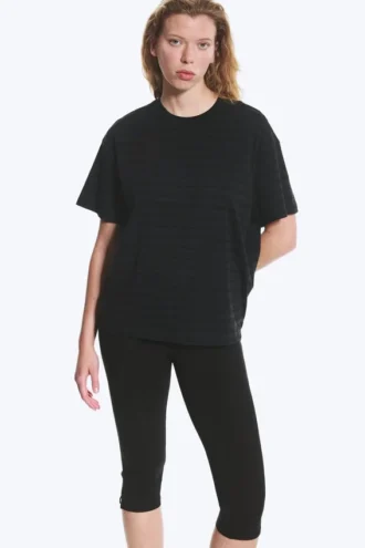 Locker sitzendes, kastenförmiges Baumwoll-T-Shirt – gestreift, dunkelblau