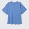 Locker sitzendes, kastenförmiges Baumwoll-T-Shirt – gewaschenes Blau
