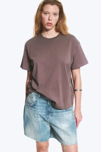 Locker sitzendes, kastenförmiges Baumwoll-T-Shirt – Grau