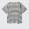 Locker sitzendes, kastenförmiges Baumwoll-T-Shirt – grau gestreift