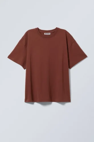 Locker sitzendes, kastenförmiges Baumwoll-T-Shirt – Rostrot