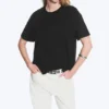 Locker sitzendes, kastenförmiges Baumwoll-T-Shirt – Schwarz