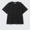 Locker sitzendes, kastenförmiges Baumwoll-T-Shirt – Schwarz