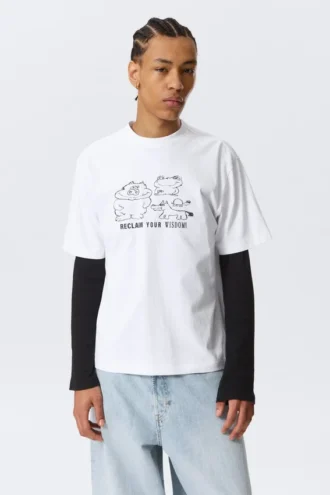 Locker sitzendes T-Shirt mit Print – Weiß – Reclaim Your Wisdom