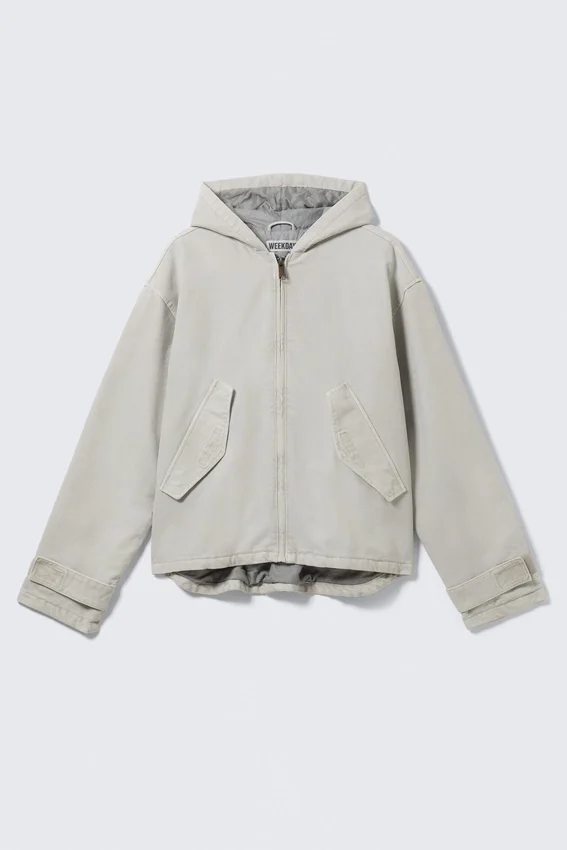 Lockere Canvas-Jacke mit Kapuze – Hellstaubgrau Lockere Canvas-Jacke mit Kapuze – Hellstaubgrau