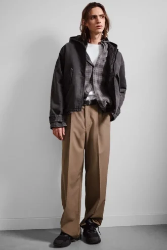Lockere Canvas-Jacke mit Kapuze – Schwarz meliert