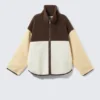 Lockere Fleece-Jacke mit Reißverschluss – Braun/Weiß/Gelb Lockere Fleece-Jacke mit Reißverschluss – Braun/Weiß/Gelb