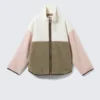 Lockere Fleece-Jacke mit Reißverschluss – Weiß/Khaki/Rosa Lockere Fleece-Jacke mit Reißverschluss – Weiß/Khaki/Rosa