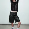 Lockere, tief sitzende, beschichtete Jeans-Shorts – Schwarz Lockere, tief sitzende, beschichtete Jeans-Shorts – Schwarz
