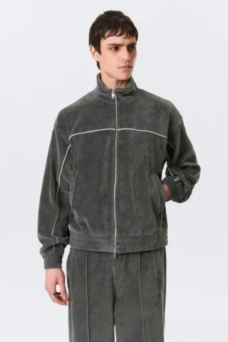 Lockere Velours-Trainingsjacke – Dunkelgrau