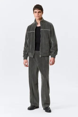 Lockere Velours-Trainingsjacke – Dunkelgrau