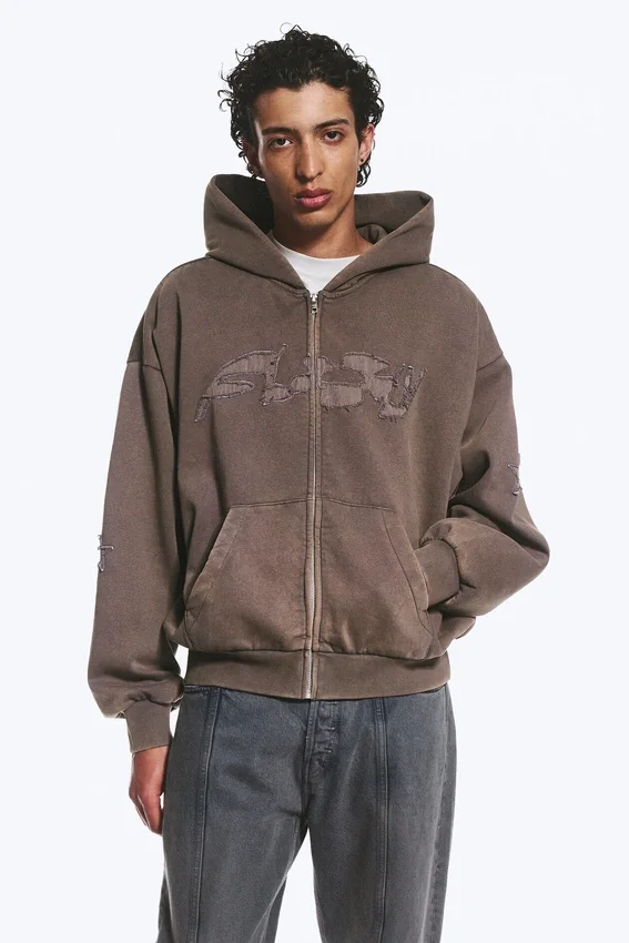 Lockerer Kapuzenpullover mit Reißverschluss und Print – Dark Mole – Flow Lockerer Kapuzenpullover mit Reißverschluss und Print – Dark Mole – Flow