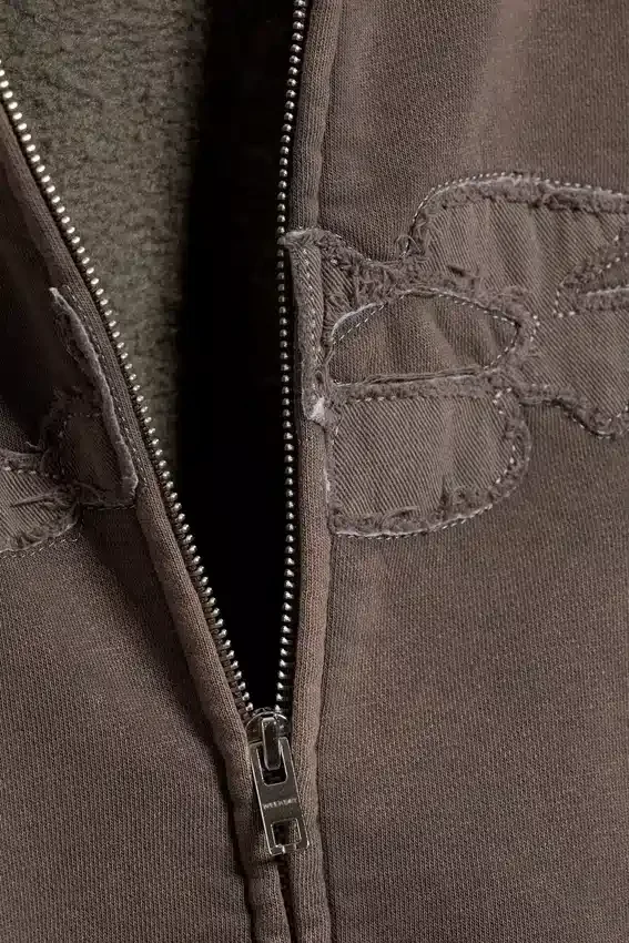 Lockerer Kapuzenpullover mit Reißverschluss und Print – Dark Mole – Flow Lockerer Kapuzenpullover mit Reißverschluss und Print – Dark Mole – Flow