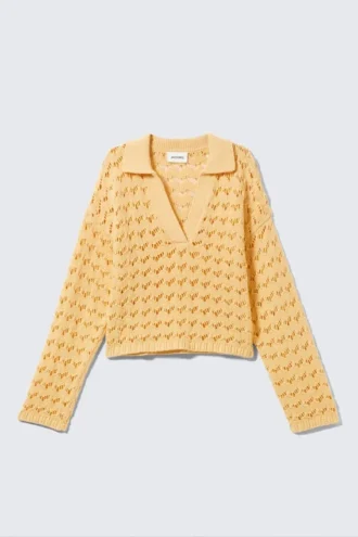 Lockerer, offen gestrickter Pullover – Gelb