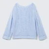 Lockerer, offen gestrickter Pullover mit Seitenschlitzen – Hellblau