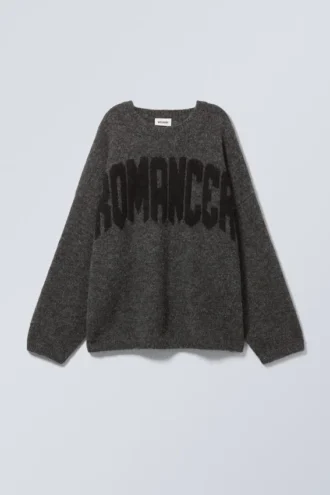 Lockerer Pullover mit Print – Dunkelgrau – Romancer Lockerer Pullover mit Print – Dunkelgrau – Romancer