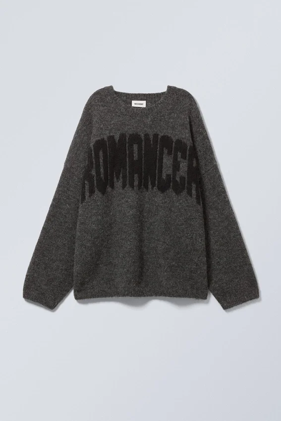Lockerer Pullover mit Print – Dunkelgrau – Romancer Lockerer Pullover mit Print – Dunkelgrau – Romancer
