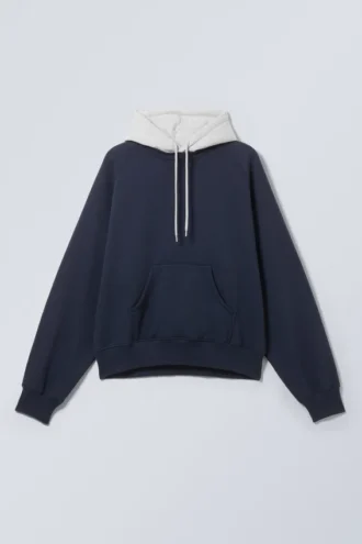 Lockerer Raglan-Kapuzenpullover – Dunkelblau/Grau