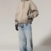 Lockerer Scuba-Kapuzenpullover mit hohem Kragen und Reißverschluss – Light Dusty Mole