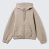 Lockerer Scuba-Kapuzenpullover mit hohem Kragen und Reißverschluss – Light Dusty Mole