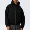 Lockerer Scuba-Kapuzenpullover mit hohem Kragen und Reißverschluss – Schwarz