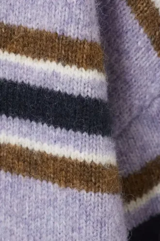 Lockerer Strickpullover mit Print – Purple Multi Stripe