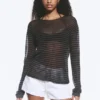 Lockerer, transparenter Strickpullover – gestreift, dunkelgrau