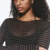 Lockerer, transparenter Strickpullover – gestreift, dunkelgrau