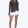 Lockerer, transparenter Strickpullover – gestreift, dunkelgrau