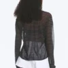 Lockerer, transparenter Strickpullover – gestreift, dunkelgrau