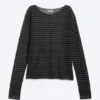 Lockerer, transparenter Strickpullover – gestreift, dunkelgrau