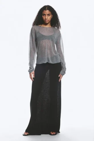 Lockerer, transparenter Strickpullover – Grau meliert