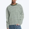 Lockeres, kastenförmiges Langarm-T-Shirt – weiße und dunkelgrüne Streifen Lockeres, kastenförmiges Langarm-T-Shirt – weiße und dunkelgrüne Streifen