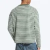 Lockeres, kastenförmiges Langarm-T-Shirt – weiße und dunkelgrüne Streifen Lockeres, kastenförmiges Langarm-T-Shirt – weiße und dunkelgrüne Streifen