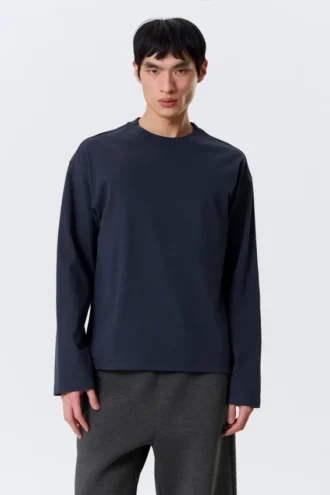 Lockeres, kastenförmiges Langarmshirt – Dunkelblau