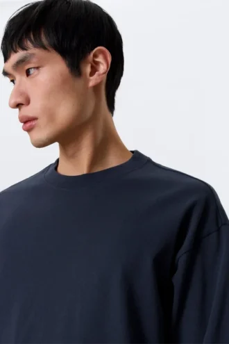 Lockeres, kastenförmiges Langarmshirt – Dunkelblau