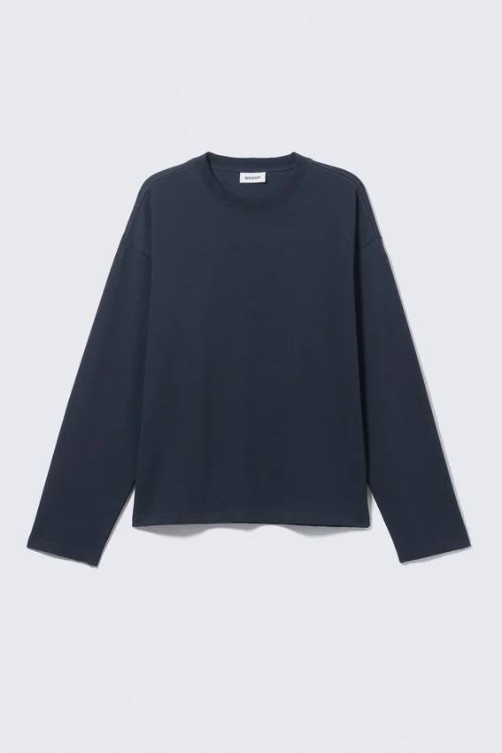 Lockeres, kastenförmiges Langarmshirt – Dunkelblau Lockeres, kastenförmiges Langarmshirt – Dunkelblau
