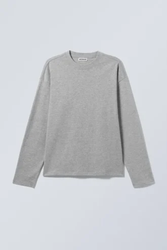 Lockeres, kastenförmiges Langarmshirt – Hellgrau meliert