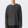 Lockeres Langarm-Henley-T-Shirt – Dunkelgrau Lockeres Langarm-Henley-T-Shirt – Dunkelgrau