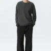 Lockeres Langarm-Henley-T-Shirt – Dunkelgrau Lockeres Langarm-Henley-T-Shirt – Dunkelgrau