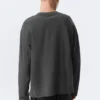Lockeres Langarm-Henley-T-Shirt – Dunkelgrau Lockeres Langarm-Henley-T-Shirt – Dunkelgrau