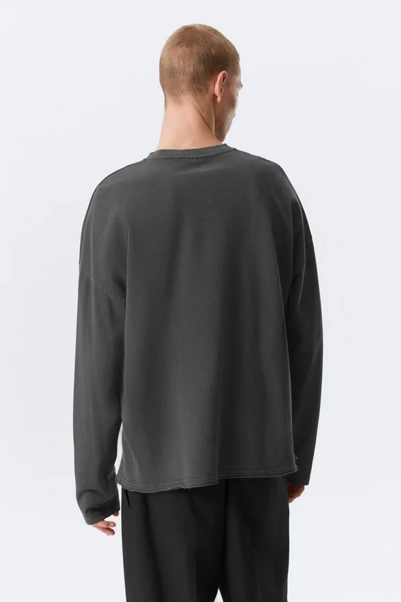 Lockeres Langarm-Henley-T-Shirt – Dunkelgrau Lockeres Langarm-Henley-T-Shirt – Dunkelgrau