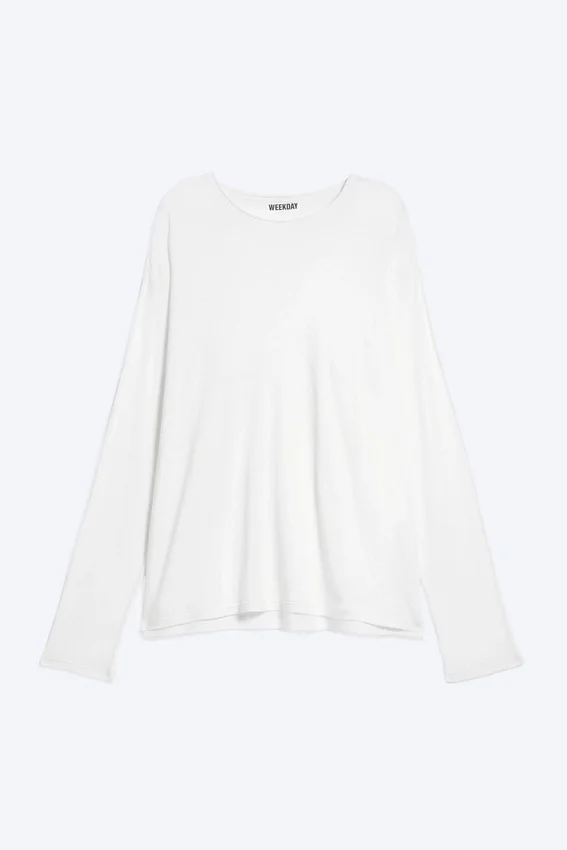 Lockeres Langarmshirt – Weiß Lockeres Langarmshirt – Weiß